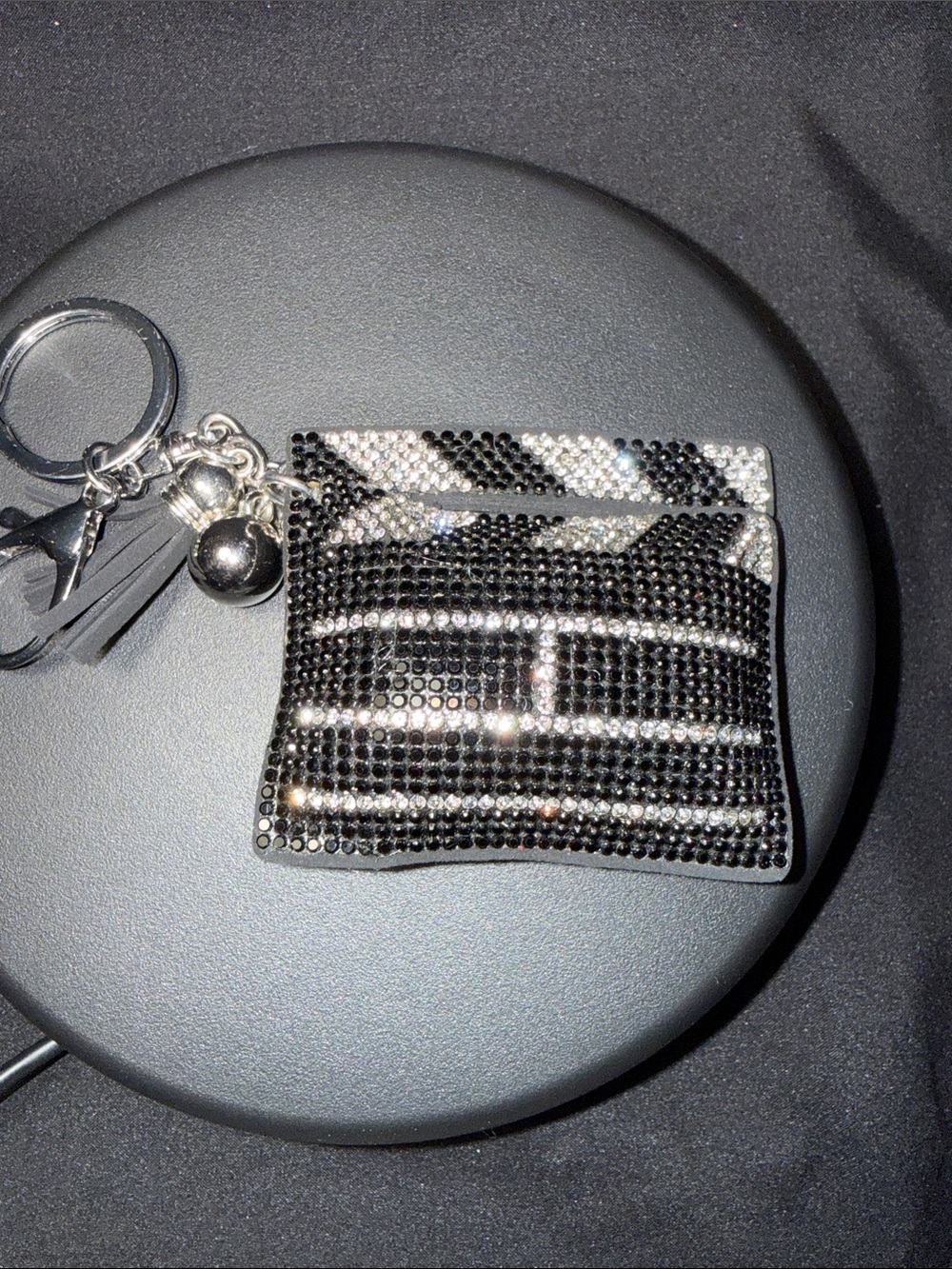 Crystal Stripe Black Card Holder Keychain